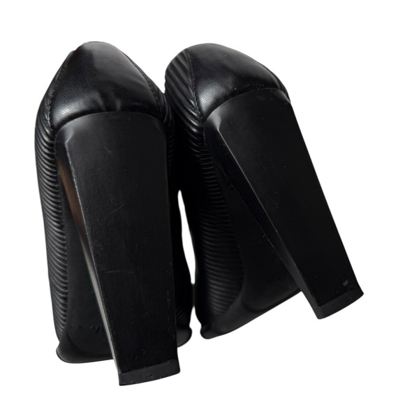 Vicini Black Ribbed Square Toe Block Heel Pumps Women's Size‎ 38 Made in Italy - Picture 5 of 6